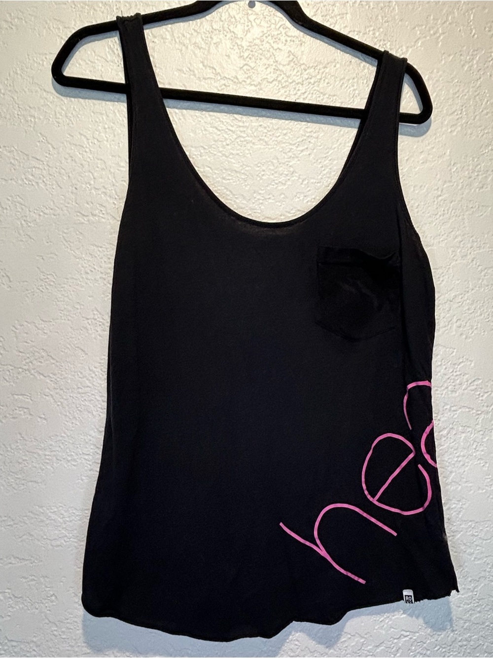 Roxy Black Tank Top with Pink Script Detail Size Medium